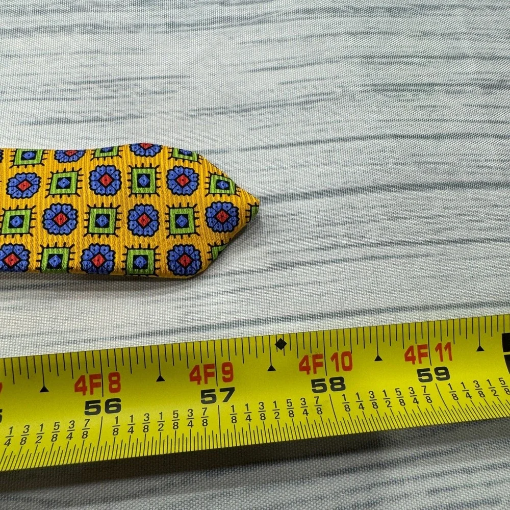 Robert Talbott Neck Tie Silk Yellow Geometric Made in USA Mens Business Work Fun